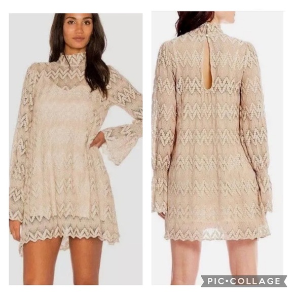 Free People Dresses & Skirts - Free People Simone Sheer Chevron Lace Dress Size Small